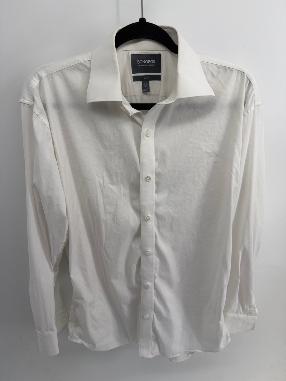Bonobos Slim Fit long sleeve button up white dress shirt sz 15.5/33